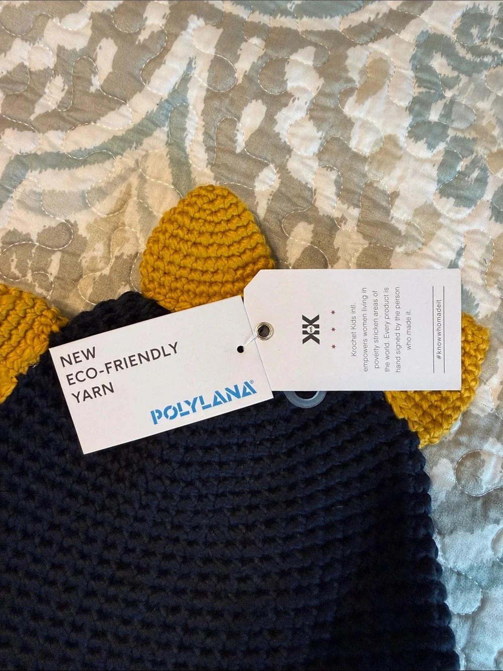 Kids Black Knit Beanie with Yellow Spike Accents - LOVE Tag